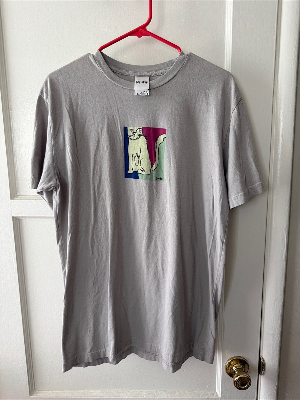 Ripndip Gray Short-Sleeve Tee with Color-Block Cat Graphic